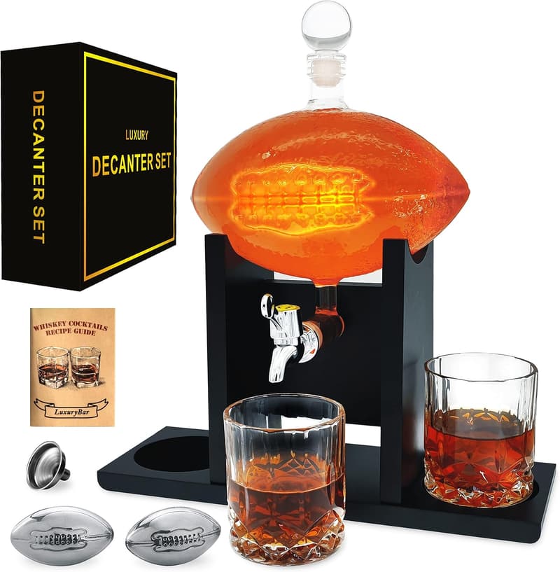 Football Whiskey Decanter Set with Glasses - 47oz Gift for Men