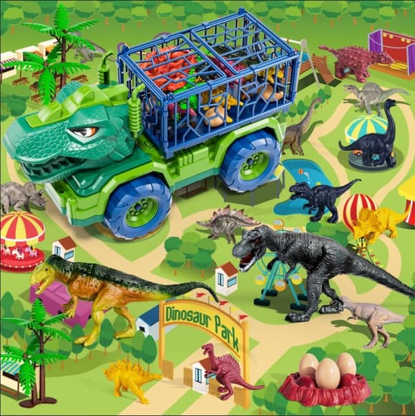Dinosaur Truck Toy Set with 8 Figures & Play Mat for Kids