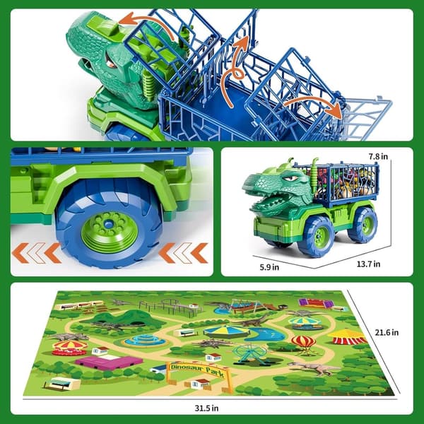 Dinosaur Truck Toy Set with 8 Figures & Play Mat for Kids