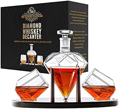 Diamond-Shaped Whiskey Decanter Set with Glasses & Holder