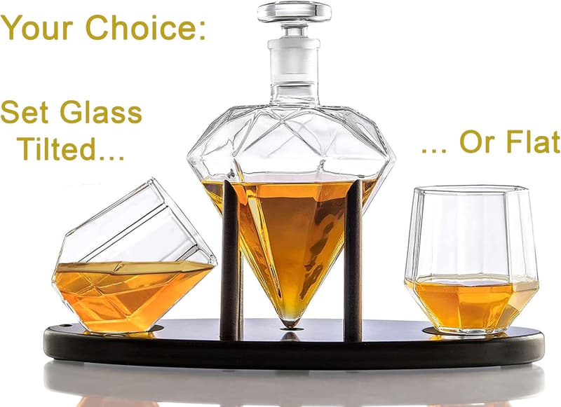 Diamond-Shaped Whiskey Decanter Set with Glasses & Holder
