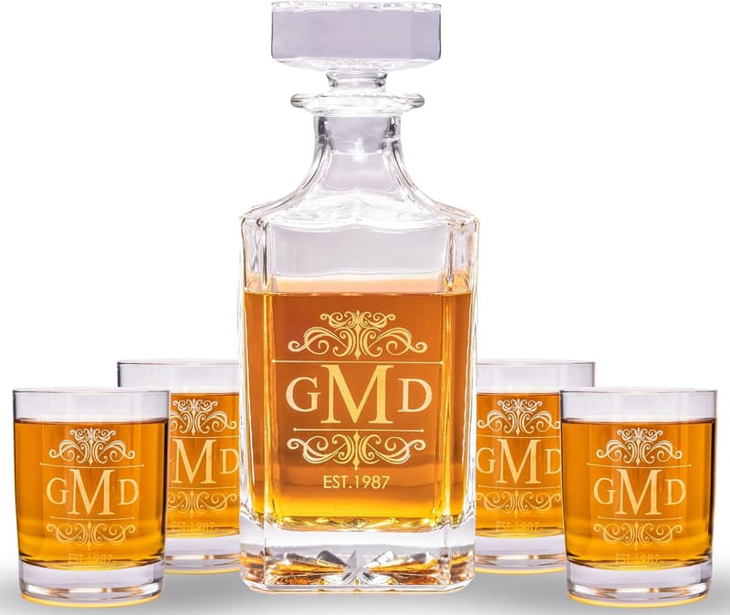 Personalized Whiskey Decanter Set for Weddings & Anniversaries