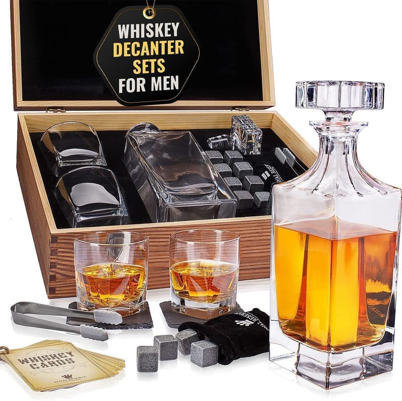 Whiskey Decanter Gift Set with Glasses and Chilling Stones