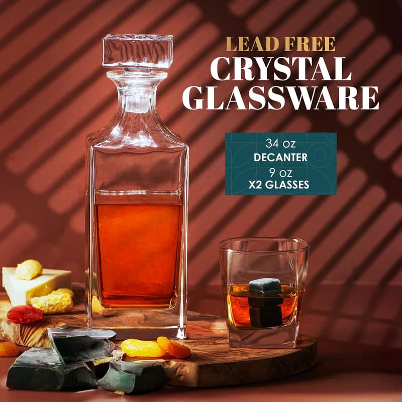 Whiskey Decanter Gift Set with Glasses and Chilling Stones
