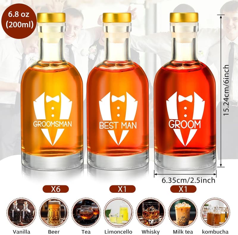 Groomsmen Proposal Gifts - 6.8 oz Clear Liquor Bottles Set