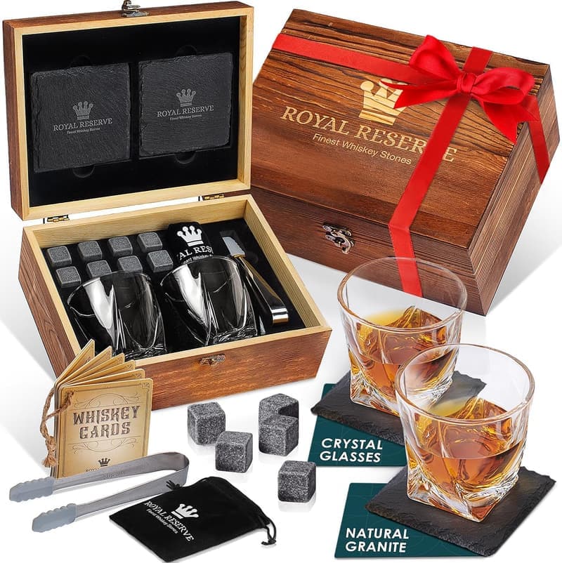 Retirement Whiskey Gift Set: 2 Glasses, Stones & Coasters