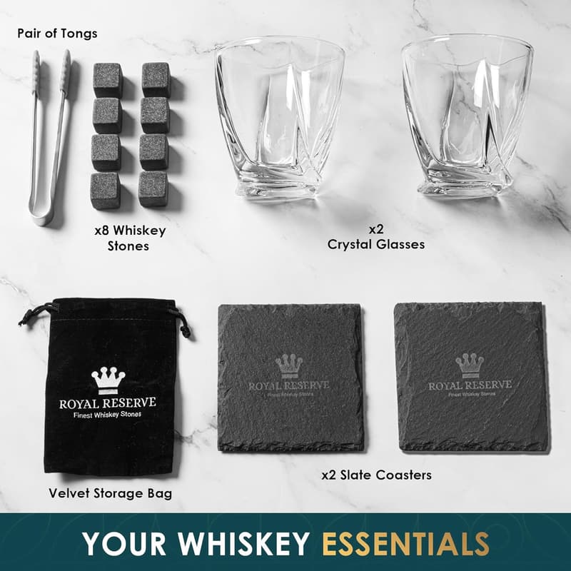 Retirement Whiskey Gift Set: 2 Glasses, Stones & Coasters
