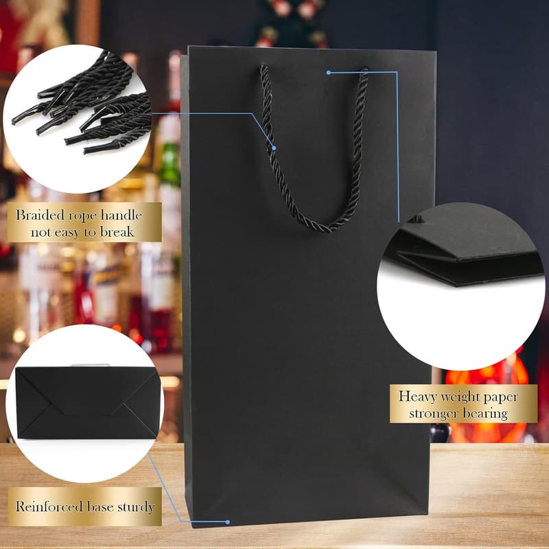 Double Bottle Wine Gift Bags with Rope Handles - 4 Pcs
