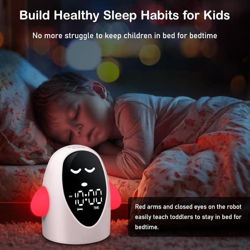 Sleep Training Alarm Clock for Kids - Cute Robot Design