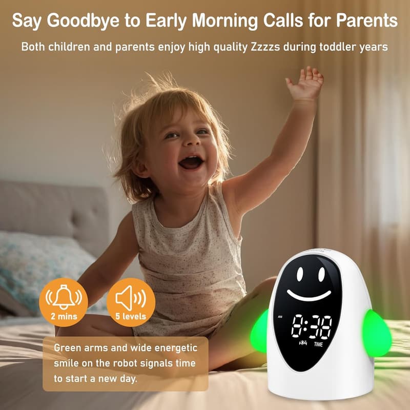 Sleep Training Alarm Clock for Kids - Cute Robot Design