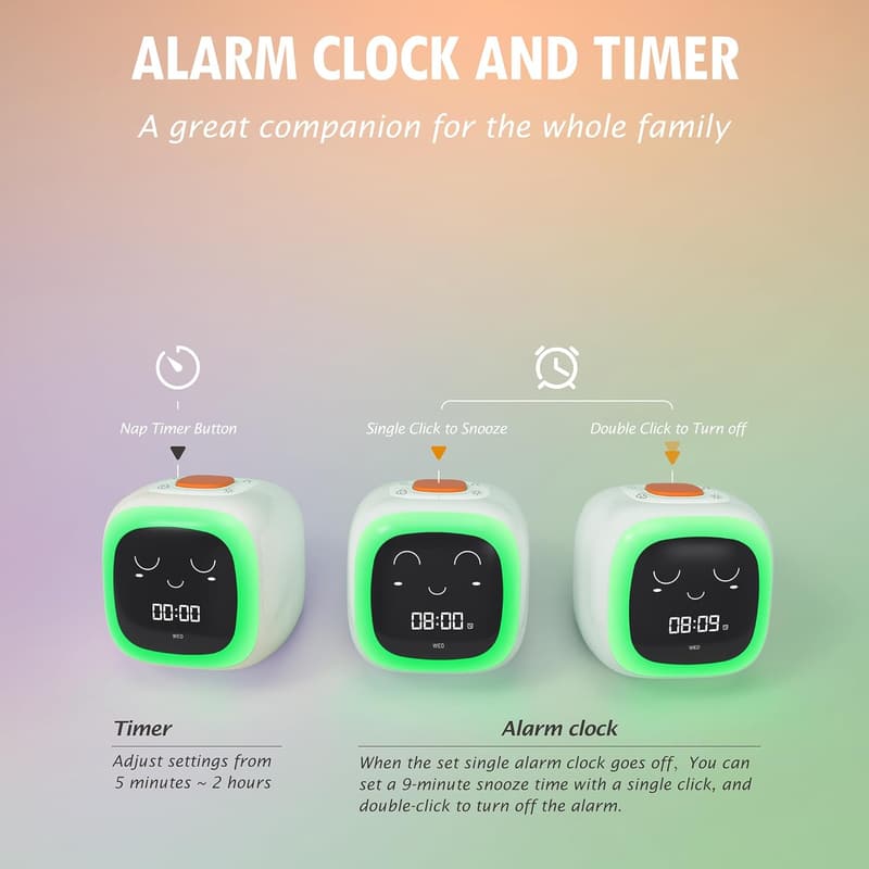 Kids' Sleep Training Alarm Clock with Night Light & Sound Machine
