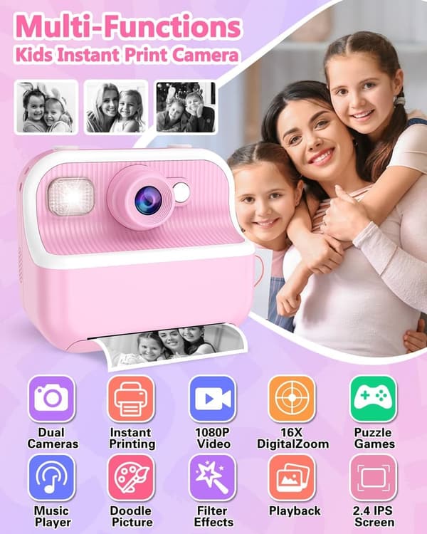 Kids Camera Instant Print - 1080P Toddler Toy for Ages 3-12