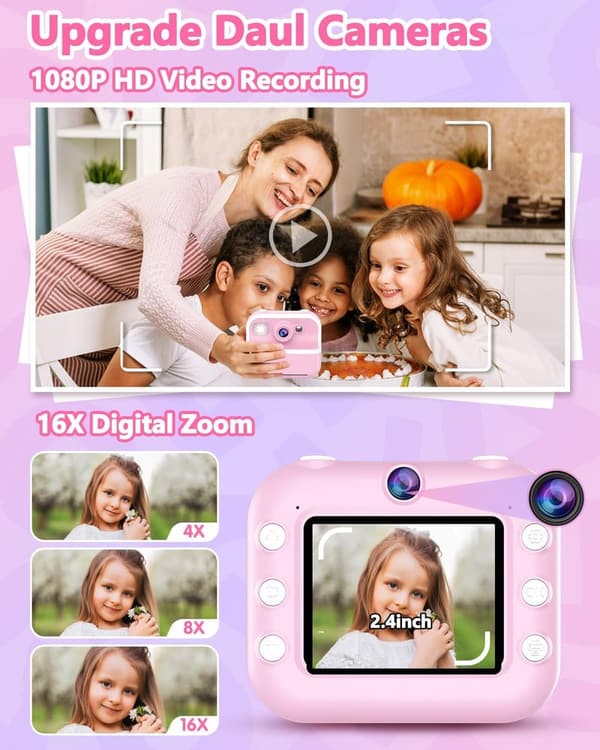 Kids Camera Instant Print - 1080P Toddler Toy for Ages 3-12