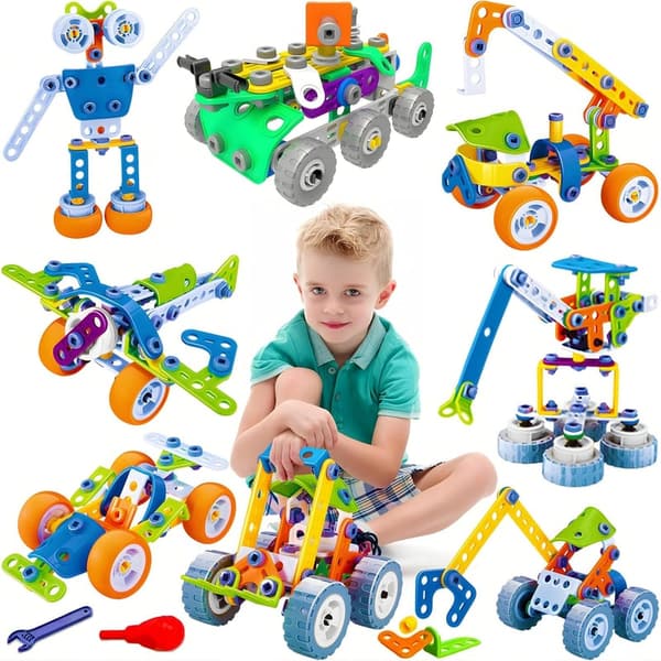 STEM Building Toy Set for Kids Ages 4-8 - 175 Pcs Erector Gift