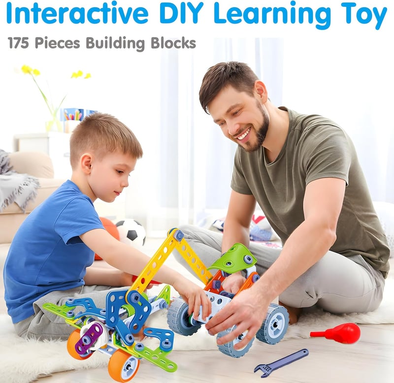 STEM Building Toy Set for Kids Ages 4-8 - 175 Pcs Erector Gift