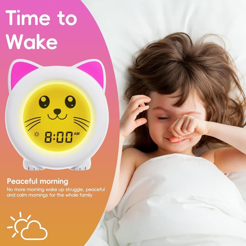USB Rechargeable Toddler Sleep Trainer Clock - Cat Night Light