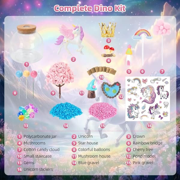 DIY Unicorn Light-Up Terrarium Kit for Girls Ages 4-8