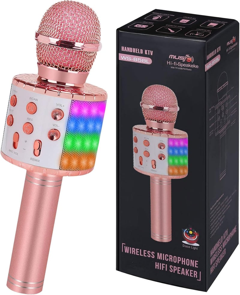 Wireless Bluetooth Karaoke Microphone with LED Lights - Ideal for Birthday Gifts