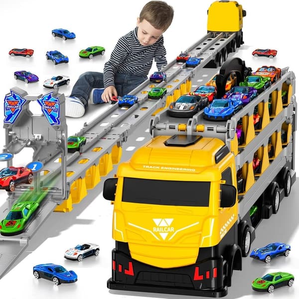 Racing Car Transport Carrier Toy with Railway for Toddlers