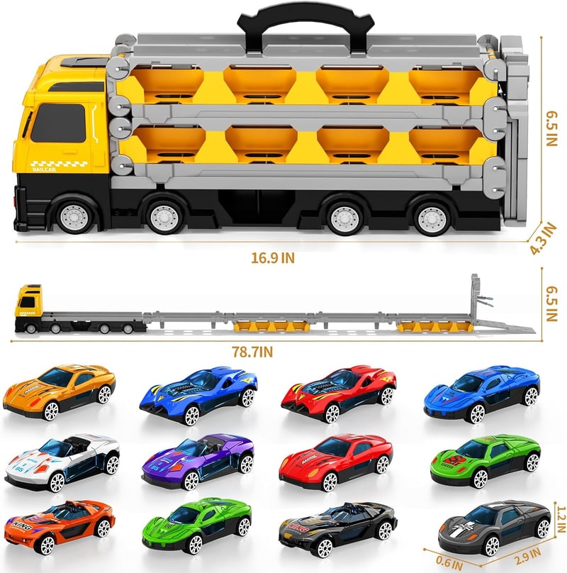 Racing Car Transport Carrier Toy with Railway for Toddlers