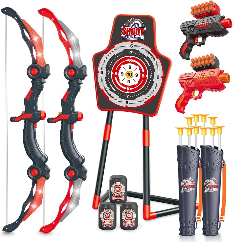 Kids' Archery Set with LED Bow & Arrow and Foam Dart Guns