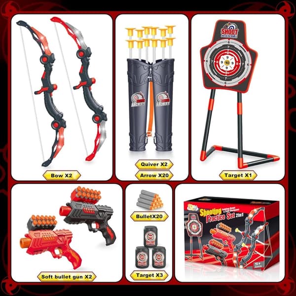 Kids' Archery Set with LED Bow & Arrow and Foam Dart Guns