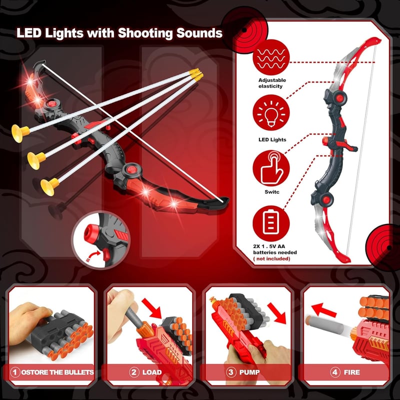 Kids' Archery Set with LED Bow & Arrow and Foam Dart Guns