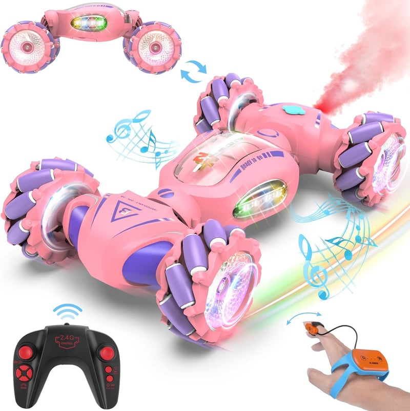Girls' Birthday Gift - Pink Remote Control Stunt Car with Lights