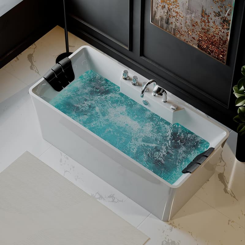 59-Inch White Freestanding Whirlpool Bathtub with 8 Jets