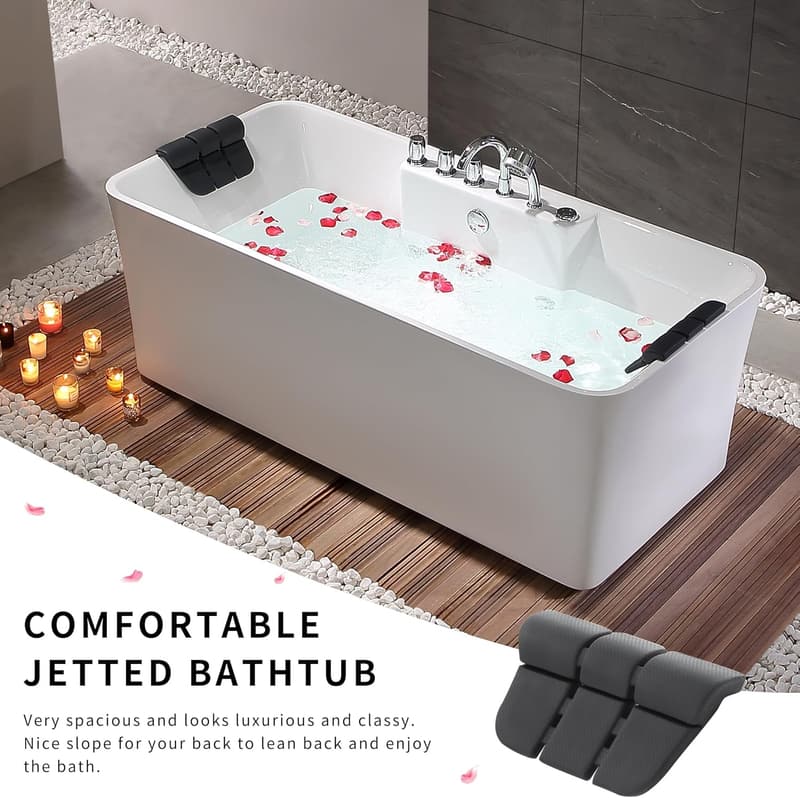 59-Inch White Freestanding Whirlpool Bathtub with 8 Jets