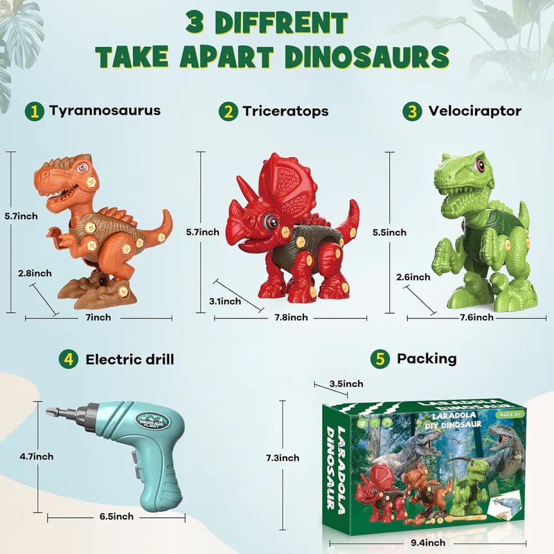 Take Apart Dinosaur Building Toy Set for Boys Age 4-8