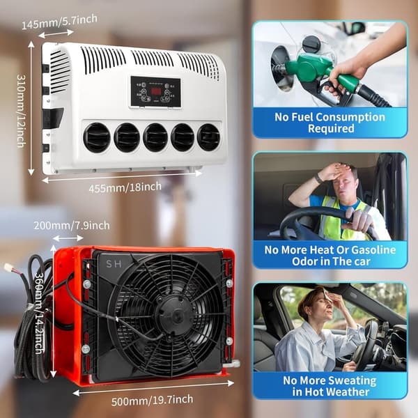12V DC Split Air Conditioner for RVs and Trucks, 9000 BTU