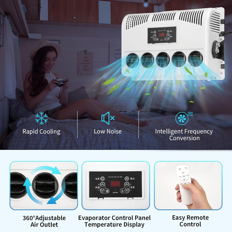 12V DC Split Air Conditioner for RVs and Trucks, 9000 BTU