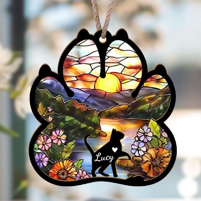 Cat Memorial Suncatcher - Personalized Sympathy Gift