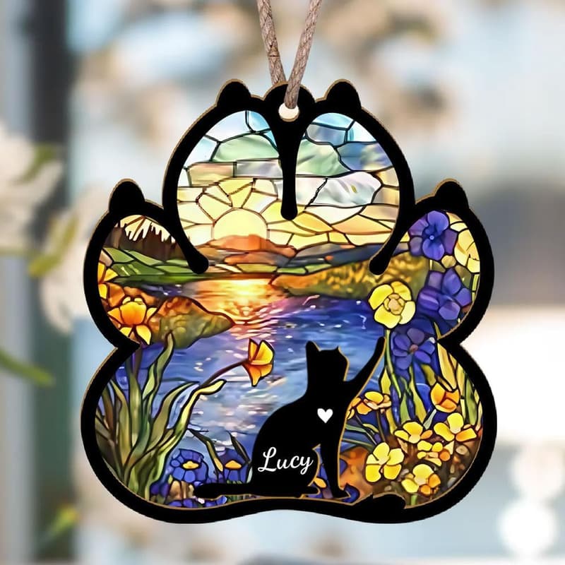 Cat Memorial Suncatcher - Personalized Sympathy Gift