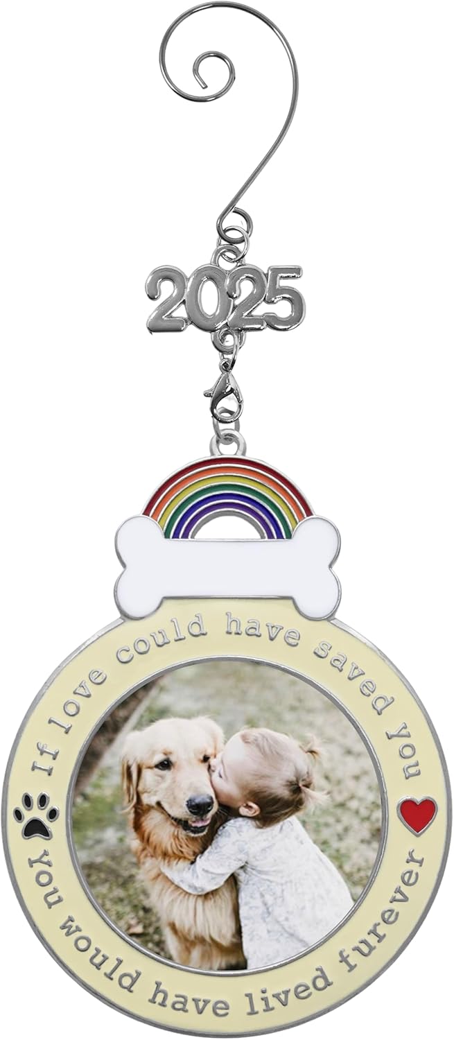 Dog Memorial Keepsake Photo Ornament - Paw Prints Design