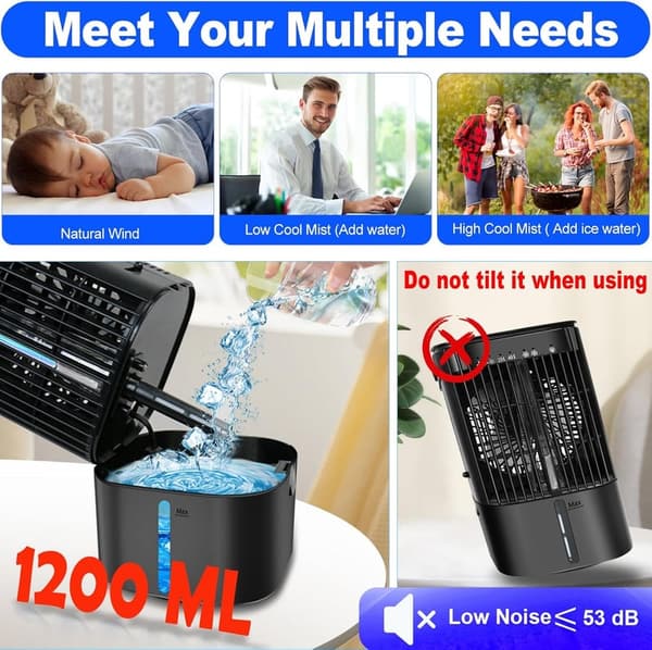 Portable AC - Mini Personal Air Cooler with 3 Speeds & Timer