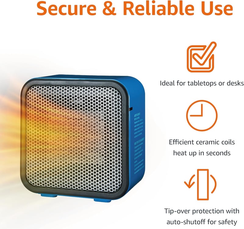 Portable Ceramic Space Heater with Tip-Over Protection – 500W