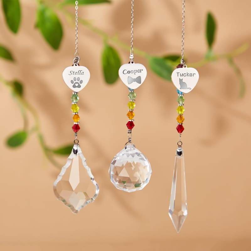 Personalized Rainbow Bridge Pet Memorial Suncatcher with Engravable Heart Charm