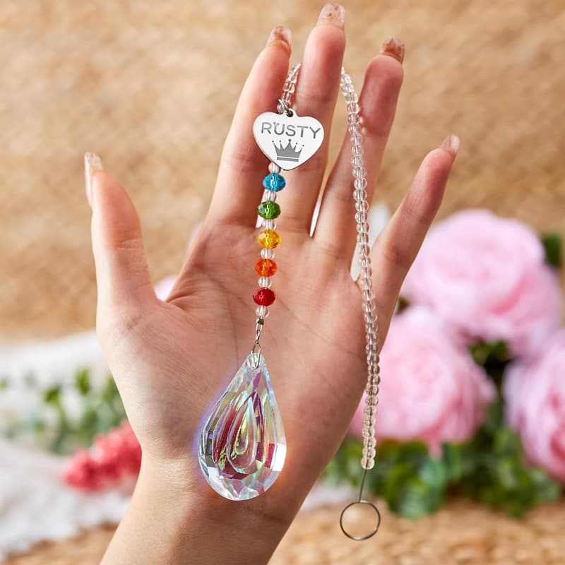 Personalized Rainbow Bridge Pet Memorial Suncatcher with Engravable Heart Charm