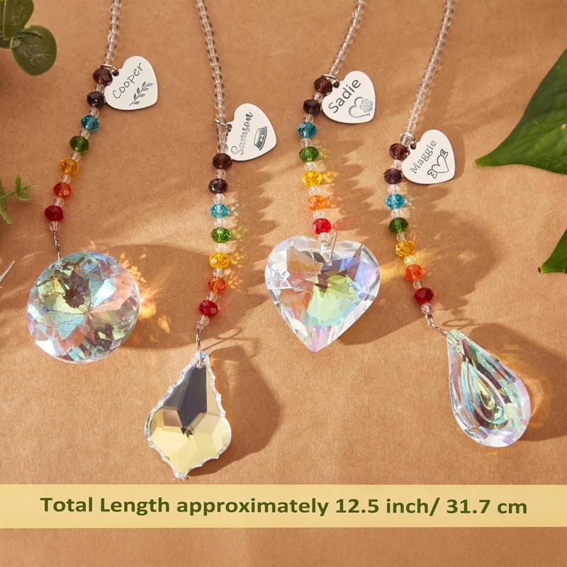 Personalized Rainbow Bridge Pet Memorial Suncatcher with Engravable Heart Charm