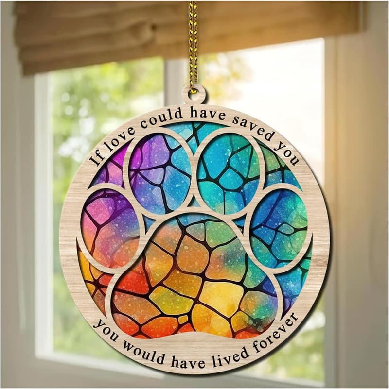 Pet Memorial Suncatcher - Paw Ornament for Loss of Pet