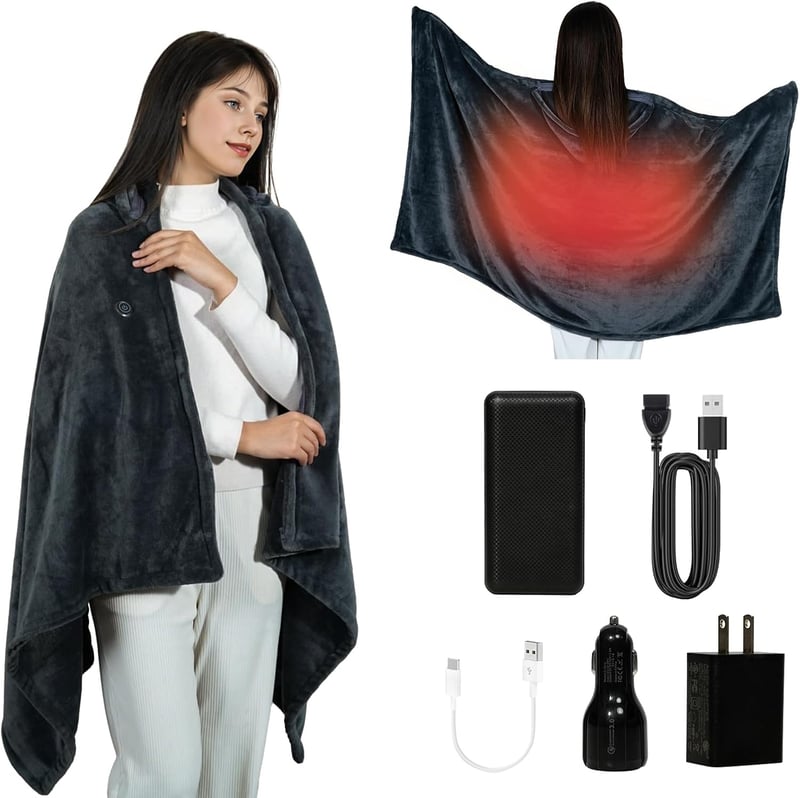 Cozy Cordless Heated Blanket with Hoodie, 3 Temp Settings