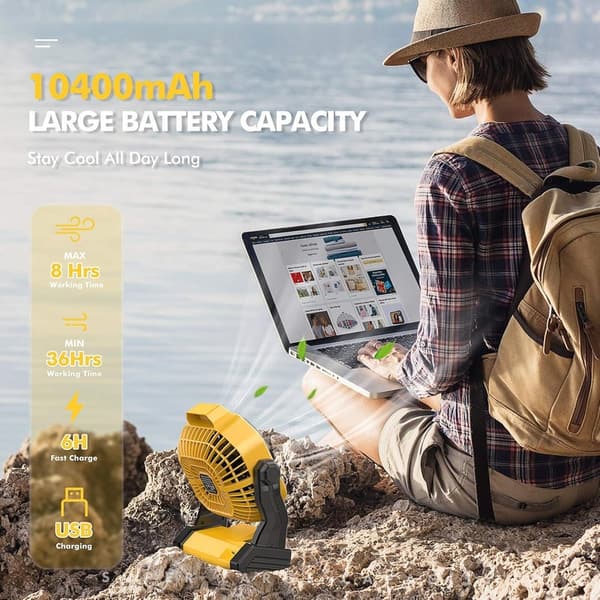 Portable Rechargeable Camping Fan with LED Lantern - 36 Hours