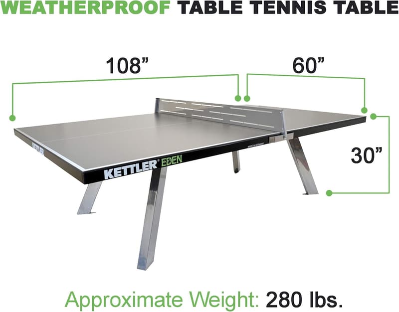 KETTLER Eden Weatherproof Outdoor Table Tennis Table with Steel Legs
