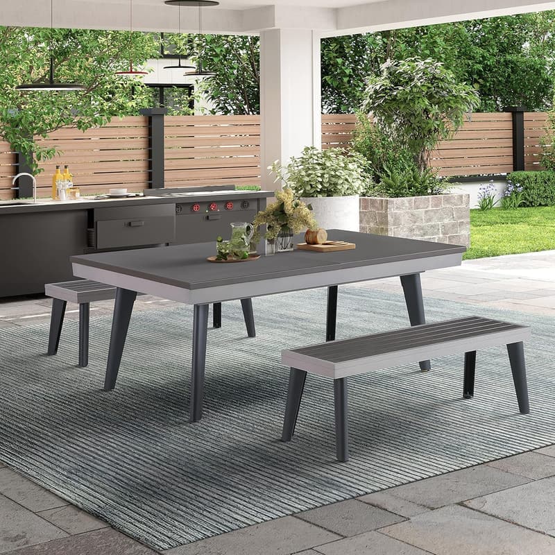 Santorini 82” Outdoor Pool Table with Dining Top & Benches