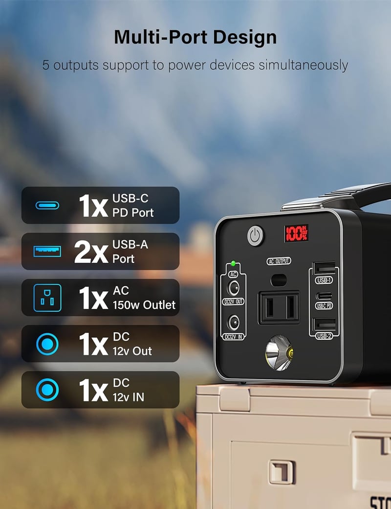 150W Portable Power Station with Fast Charging for Camping