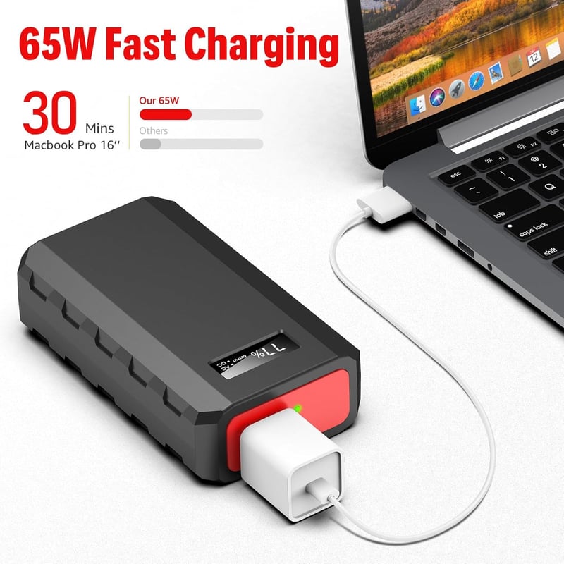 65W Portable Laptop Charger, 24,000mAh Power Bank with AC Outlet