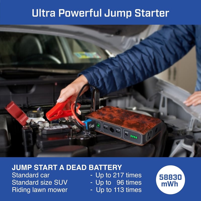 Portable Car Battery Jump Starter & Power Bank with AC Outlet - Gray