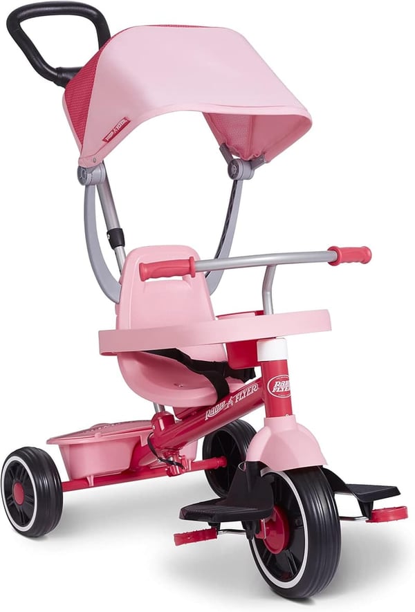 4-in-1 Pink Toddler Tricycle for Ages 1-5